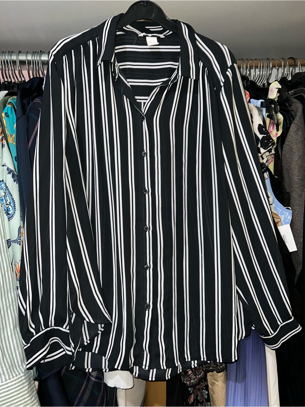 Black and White Vertical Stripe Button-Up Shirt